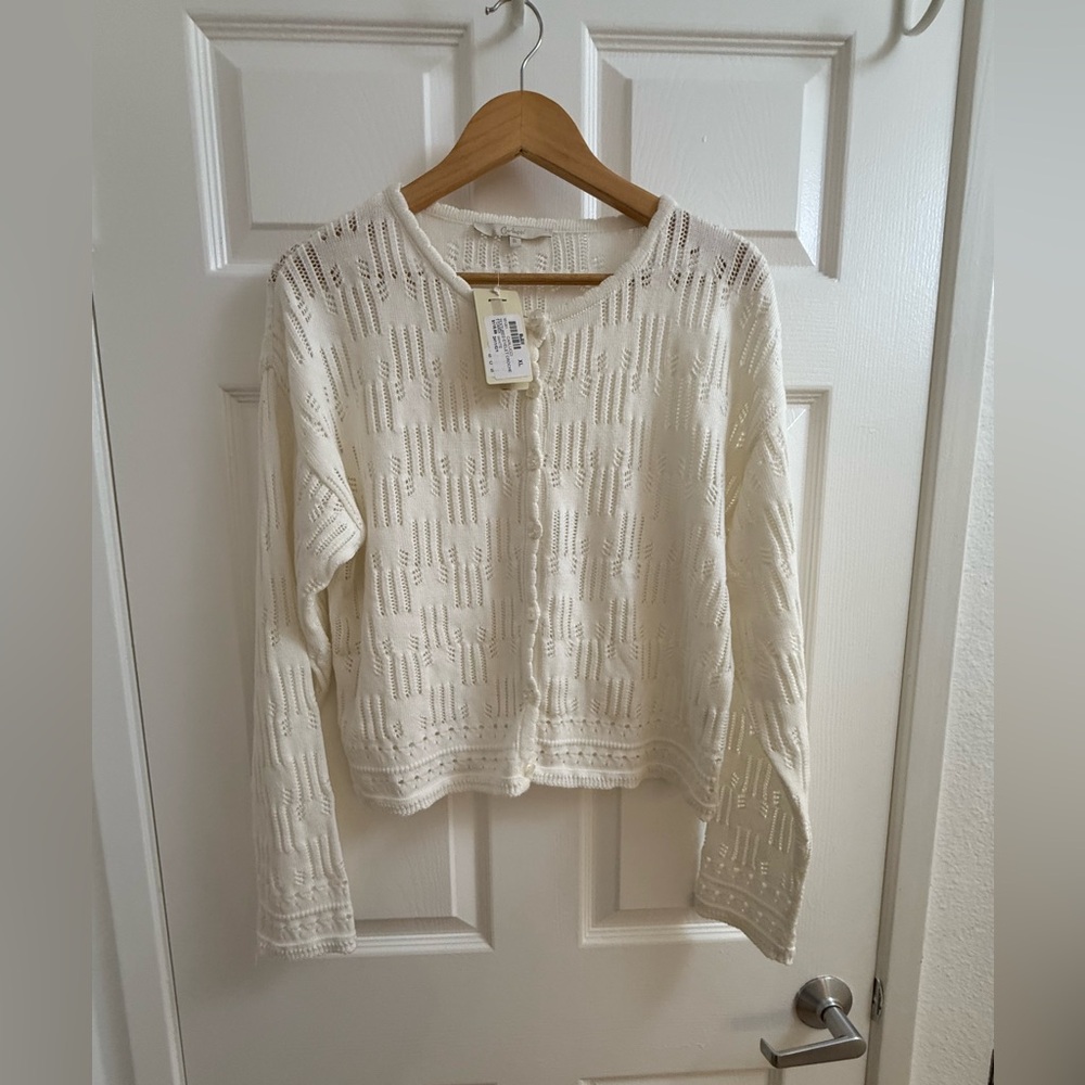 CARLUCCI Textured Eyelet Crochet Cardigan, NWT, White
